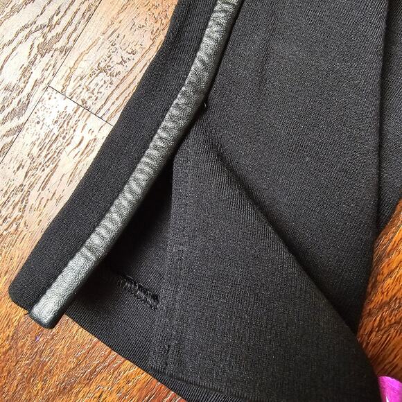 St. John Black Wool Blend Dress Pants with 100% Leather Strip Down Side, Size 8 - Picture 7 of 9